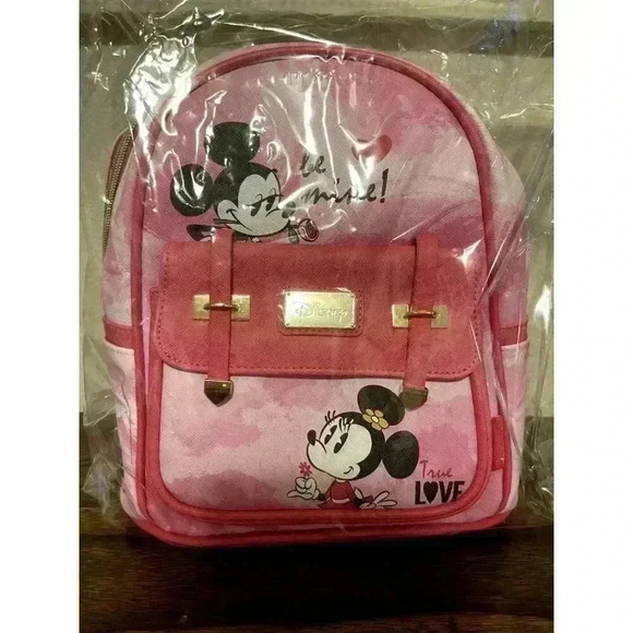 NWT WondaPOP Vegan Leather Disney Mini Backpack Minnie Mouse LOVE pink 11" - Picture 2 of 6